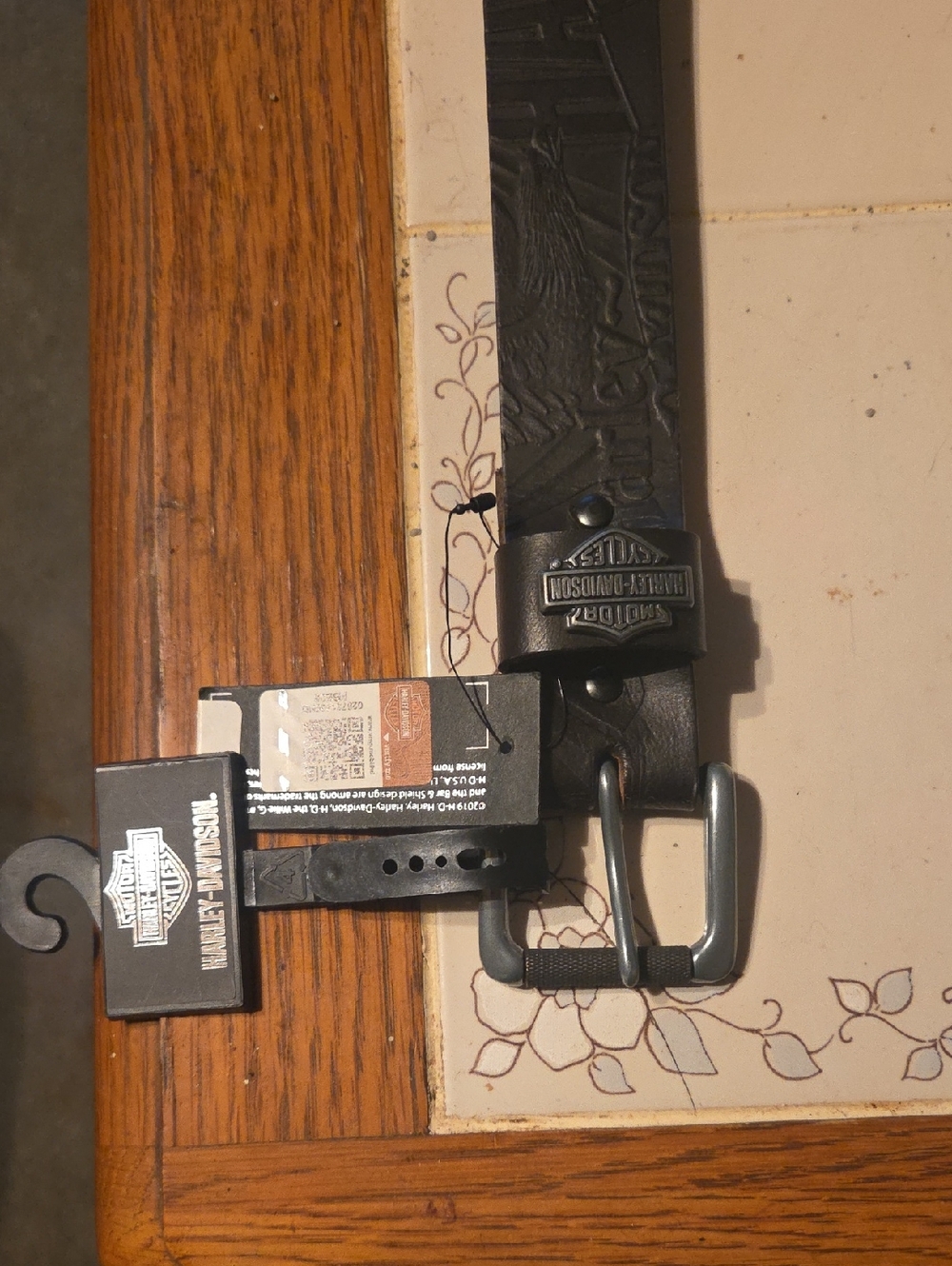 Harley-Davidson Black Leather Belt with Silver Buckle